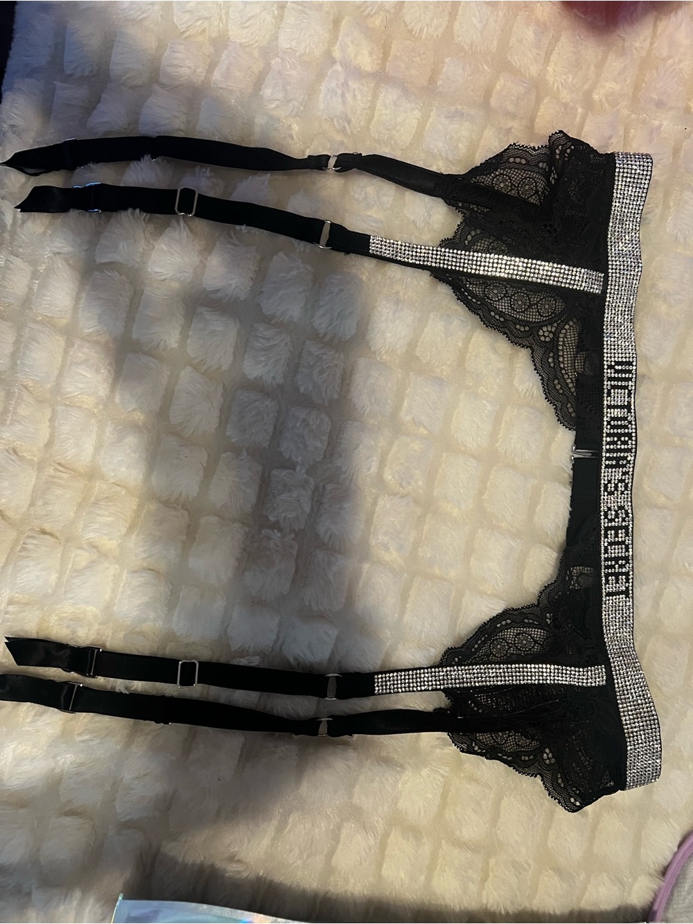 Victoria's Secret Black Lace Crystal-Trim Garter Belt - Picture 3 of 5